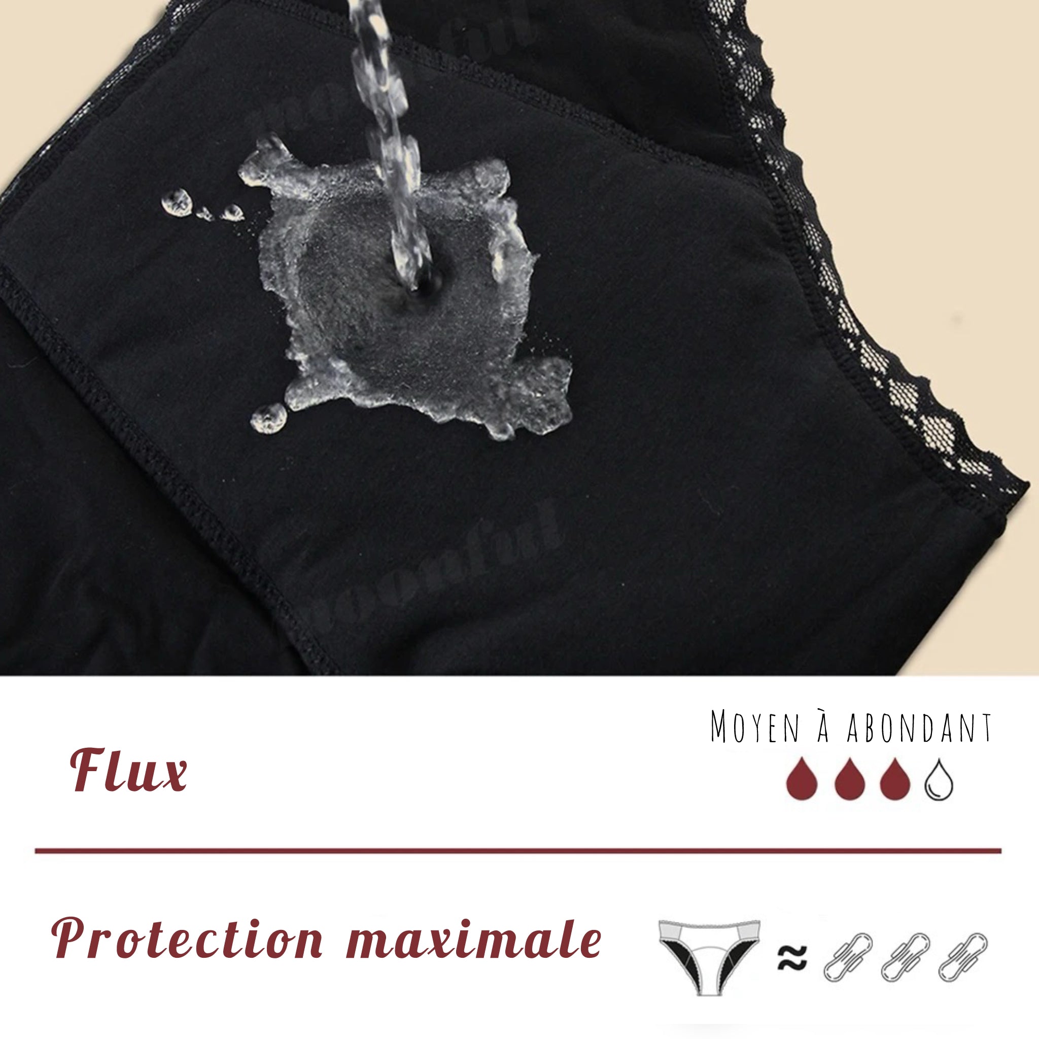 Emma-Culotte menstruelle noire – Flux moyen à abondant